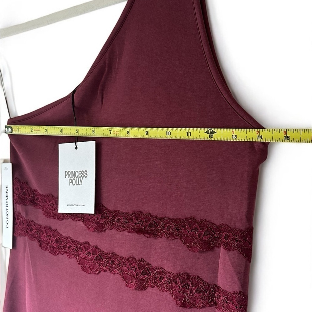 NWT Princess Polly Ultraviolet One Shoulder Lace Maxi Dress Wine US 6 - Picture 7 of 14